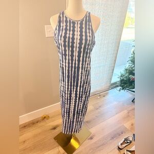 Athleta Navy and White Striped Midi Dress